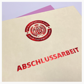 Abschlussarbeiten im Hardcover Kunstleder Modern Cover in Beige mit Schrift in Rot
